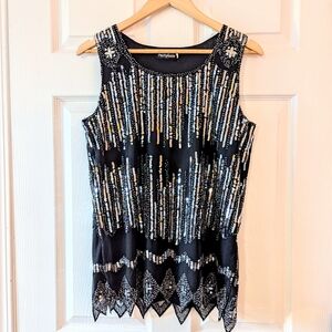 PrettyGuide Black Sequin Tank Top (L)